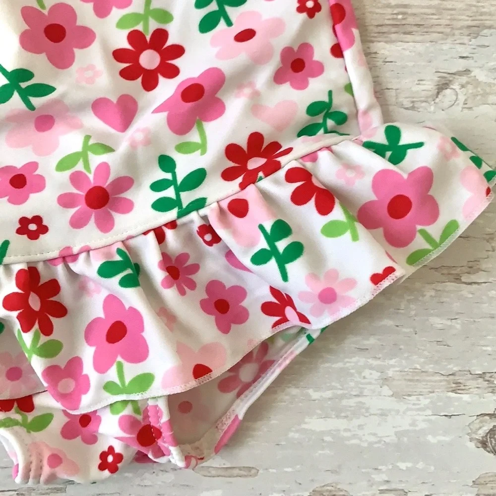 Carters 6m Baby Girl Floral Swimsuit White Red Pink Flowers Print One Piece